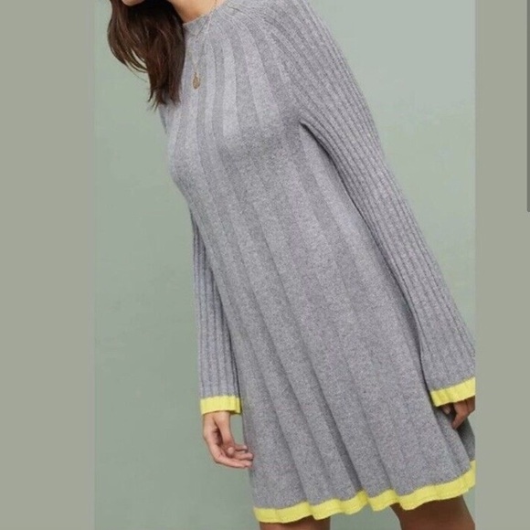 Anthropologie Arsenau Ribbed Sweater Dress Size Medium Grey Yellow - Picture 1 of 11